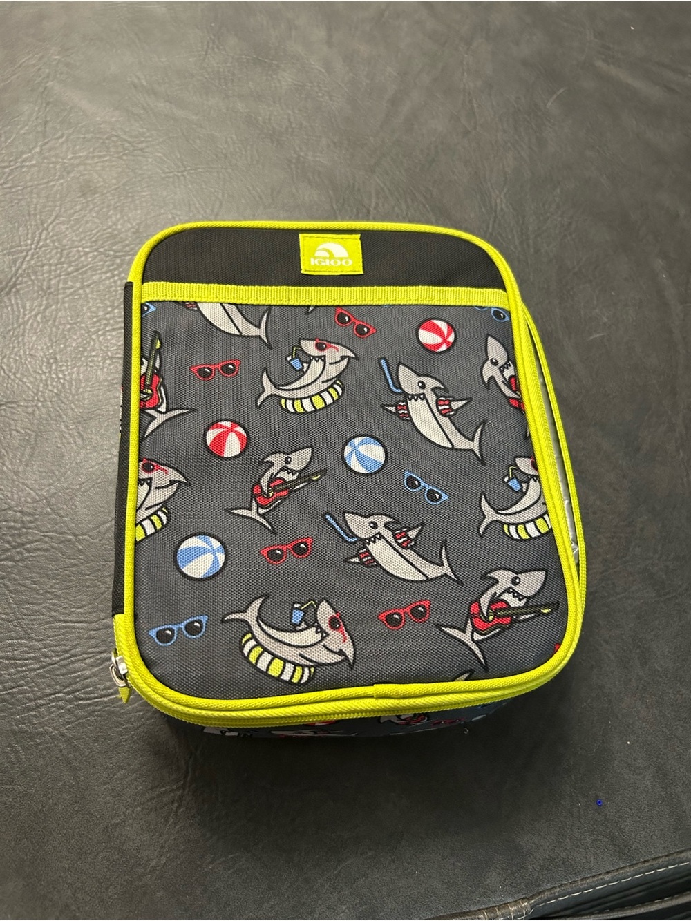 Igloo Gray Shark Pattern Lunch Box with Neon Yellow Trim